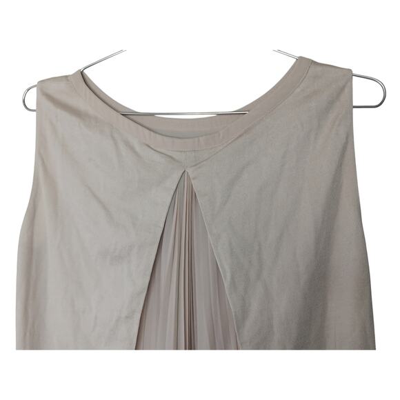 Foxey New York Beige Pleated Front Shift Dress Size 40 Medium Japan Made Pockets - Picture 5 of 14